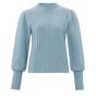 YAYA Ribbed sweater high neck puff sleeve blue