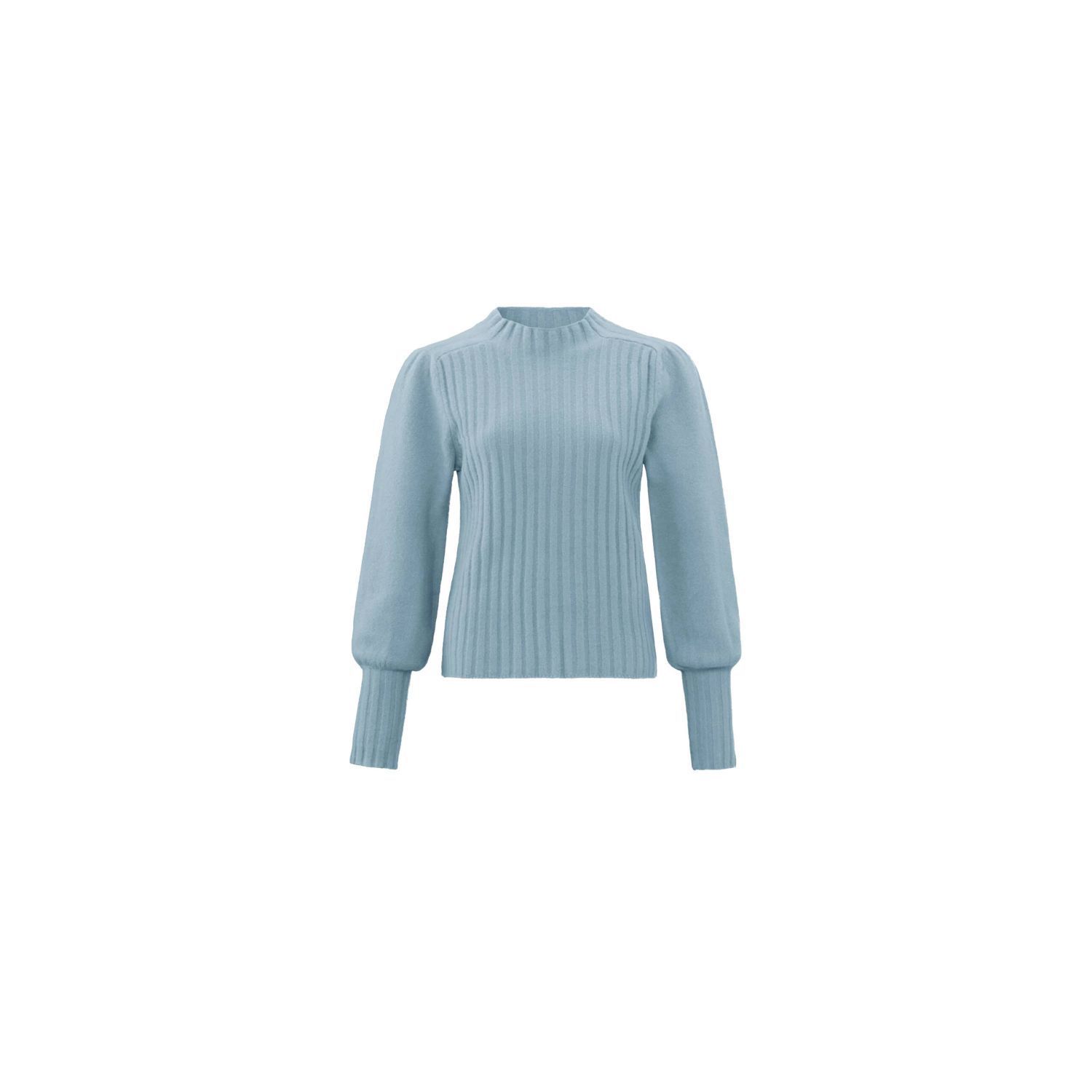 YAYA Ribbed sweater high neck puff sleeve blue