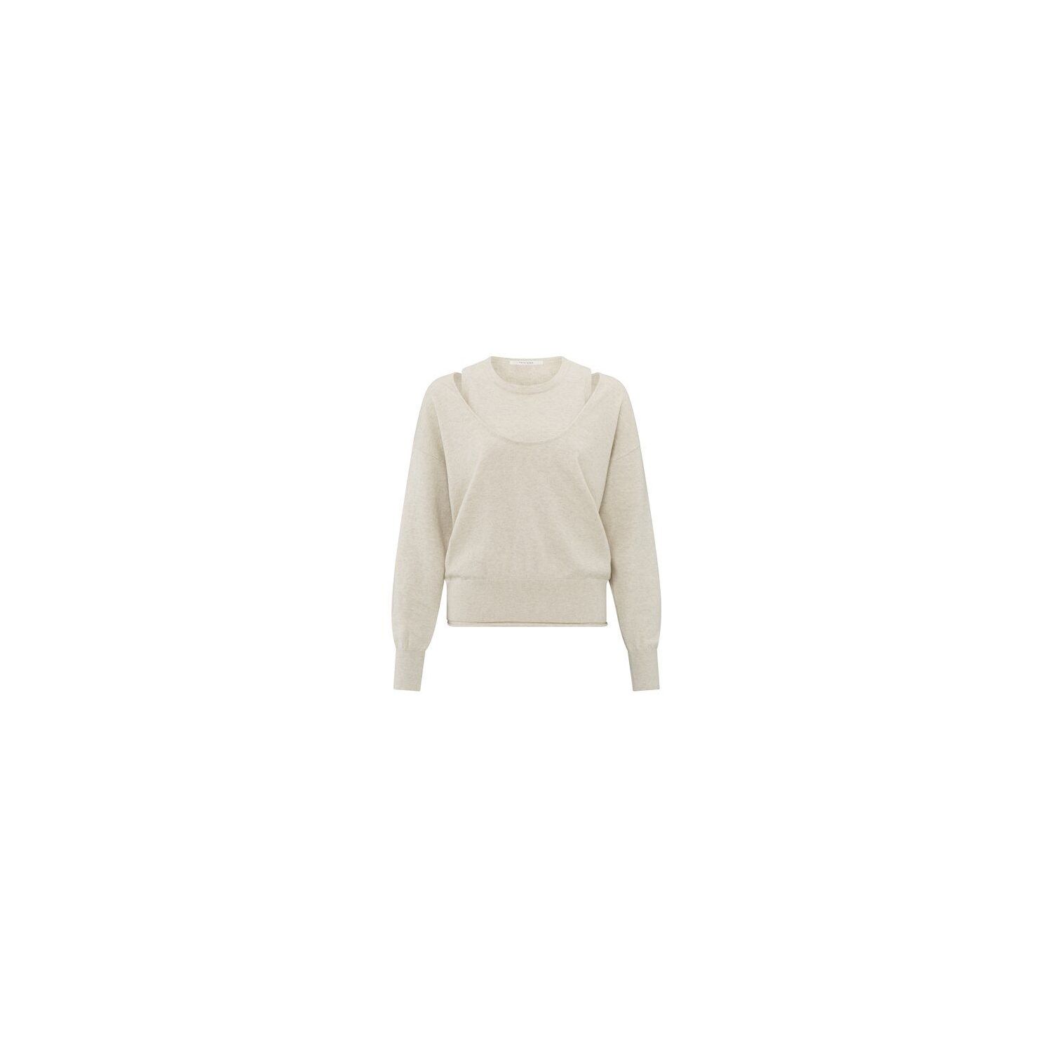 YAYA sweater deep r-neck whit top light beige