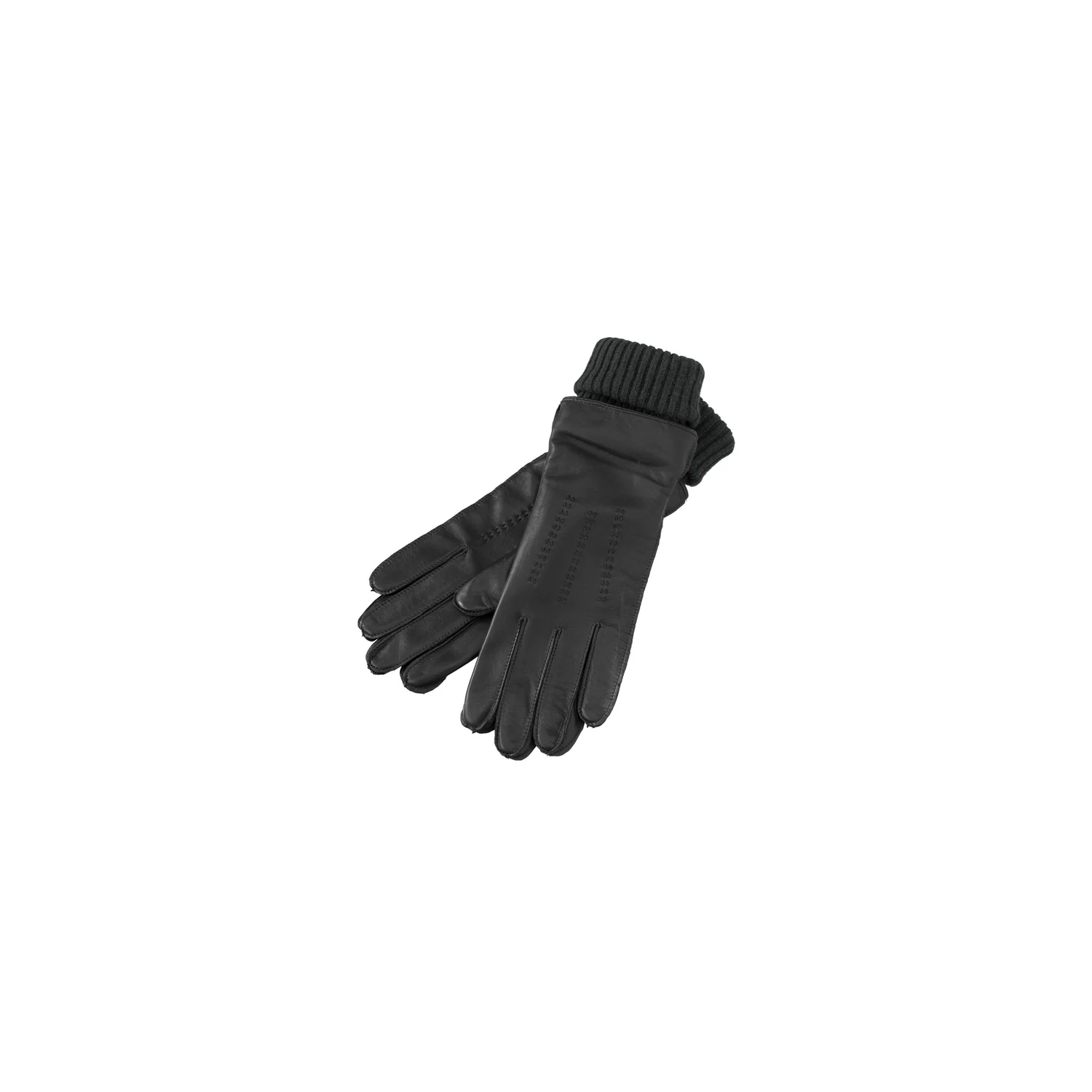 Yaya leather gloves with knitted cufs black