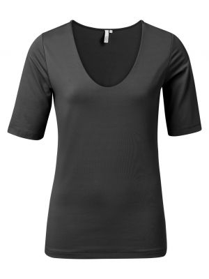 Yaya round v-neck top with half sleeves black