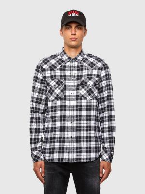 Diesel s-east-long -chk overhemd vapourous gray