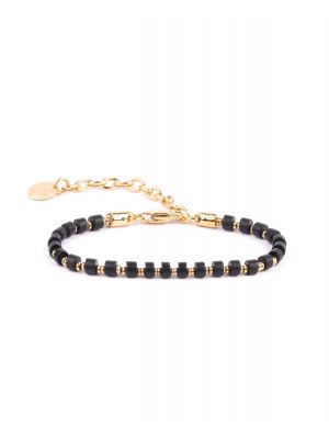 Pig & hen brontide armband 4mm black agate | gold