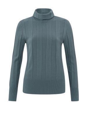 Yaya l/s rib high neckline sweater stormy blue