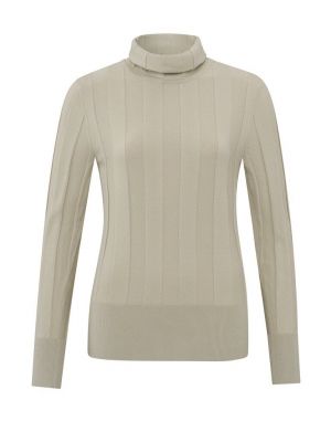 Yaya l/s rib high neckline sweater beige