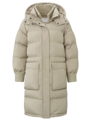 Yaya long puffer coat knit detail cashmere brown