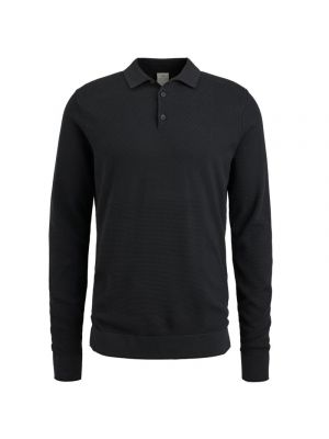 Cast Iron l/s polo cotton modal knitted jet black