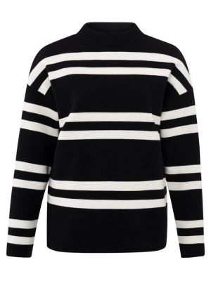 Yaya block stripe sweater high neckline black