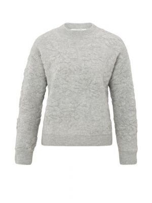 YAYA flower jacquard sweater formal gray melange