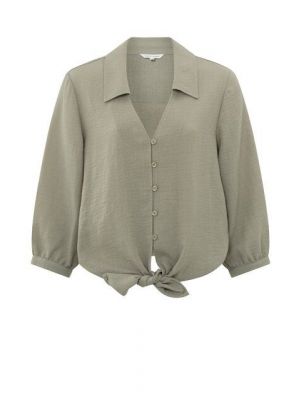 YAYA knotted cropped blouse army green