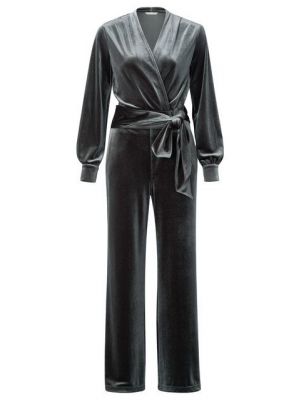 YAYA jersey velours wide leg jumpsuit metal grey