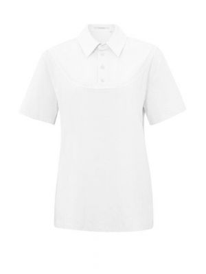 Yaya jersey top with woven shirt collar pure white