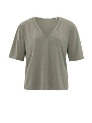 YAYA t-shirt with tape neckline modal army green