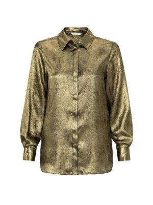 YAYA metallic button down blouse dark gold